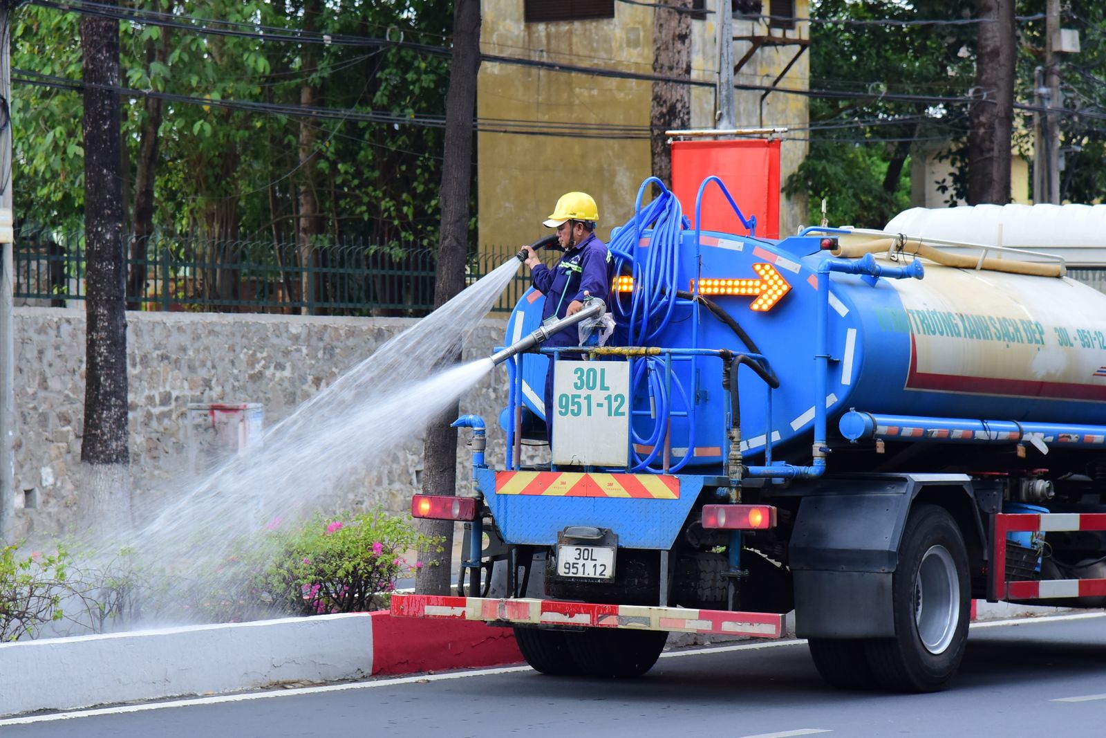Water truck actively delivering a bulk fill
